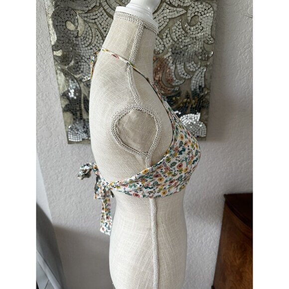 Floral Halter Crop Top With Adjustable Tie Back By Chung Woo size S - Picture 2 of 4